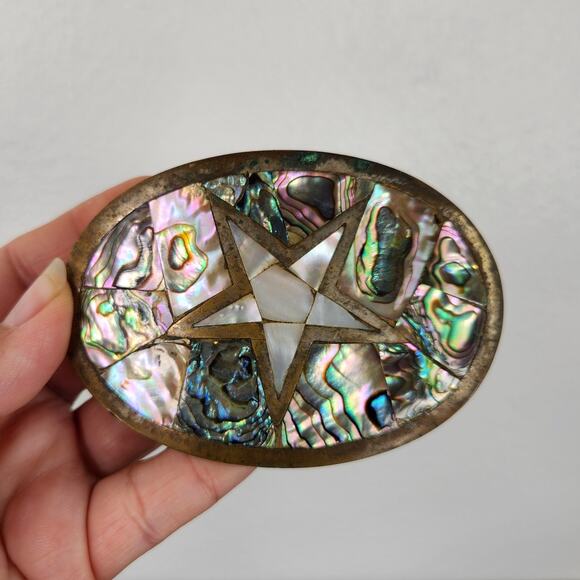 VTG Abalone Inlay Star Belt Buckle Western Celestial Distrayed *chipped main image 9